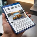 A person holds a foldable smartphone displaying a news article about the Samsung Galaxy Z Roll 5G on its screen.