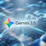 A digital graphic showing the Gemini 3.5 logo with abstract data, mathematical equations, and a glowing number 3.5 in the background.